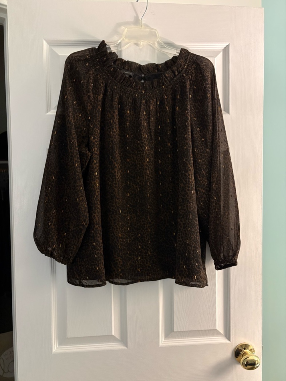 Talbots Brown Sheer Long-Sleeve Peasant Blouse
